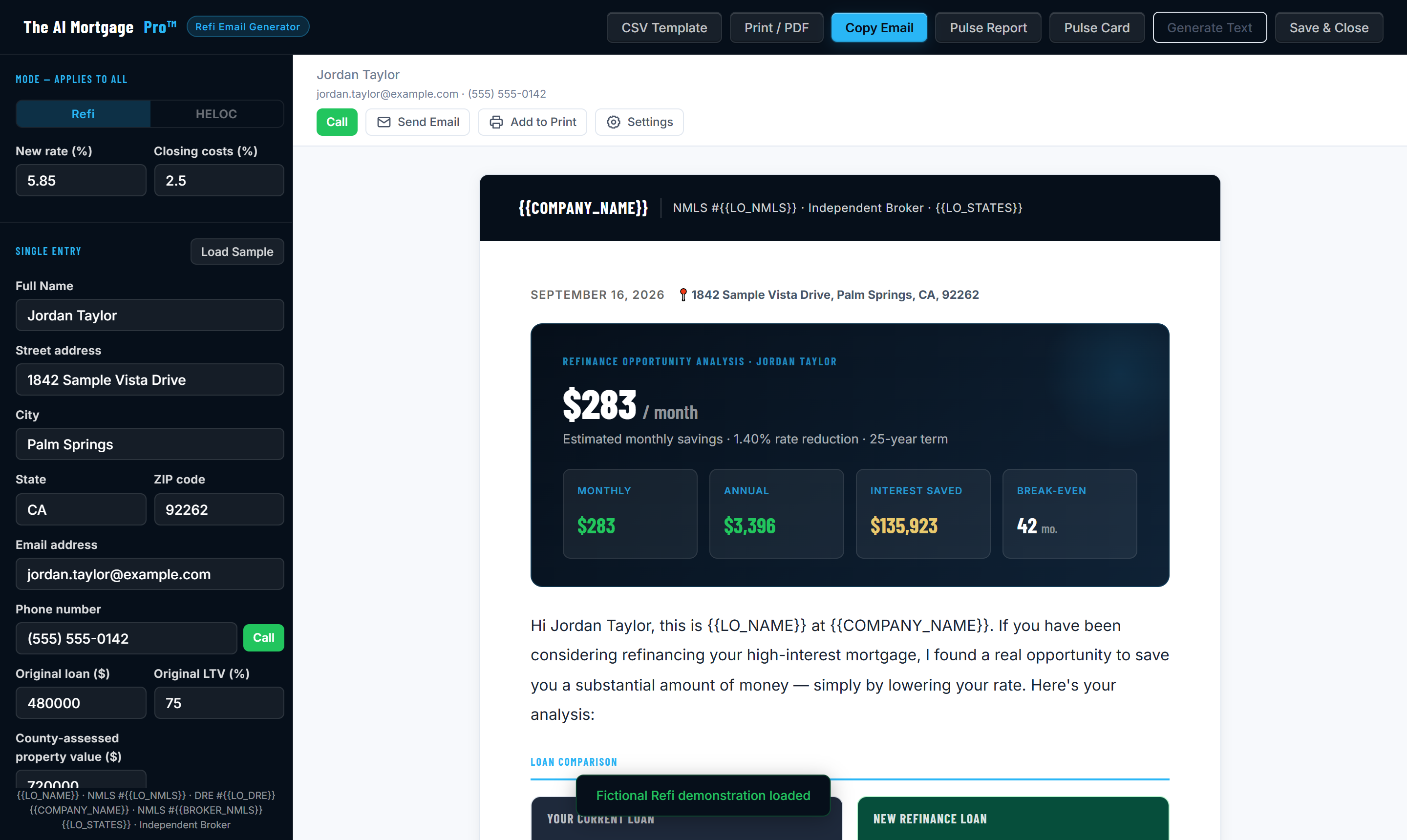 The generator composing a refinance email